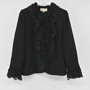 Nina Raynor Ruffle Lace Blazer Womens Size 12 Black Victorian Gothic Vintage